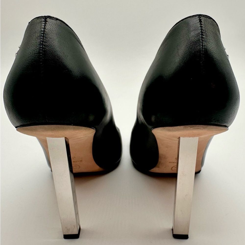 Chanel Collection Black Leather Satin Cap Toe Metal Ruler Heels Pumps EU37.5 US7 - Picture 12 of 12